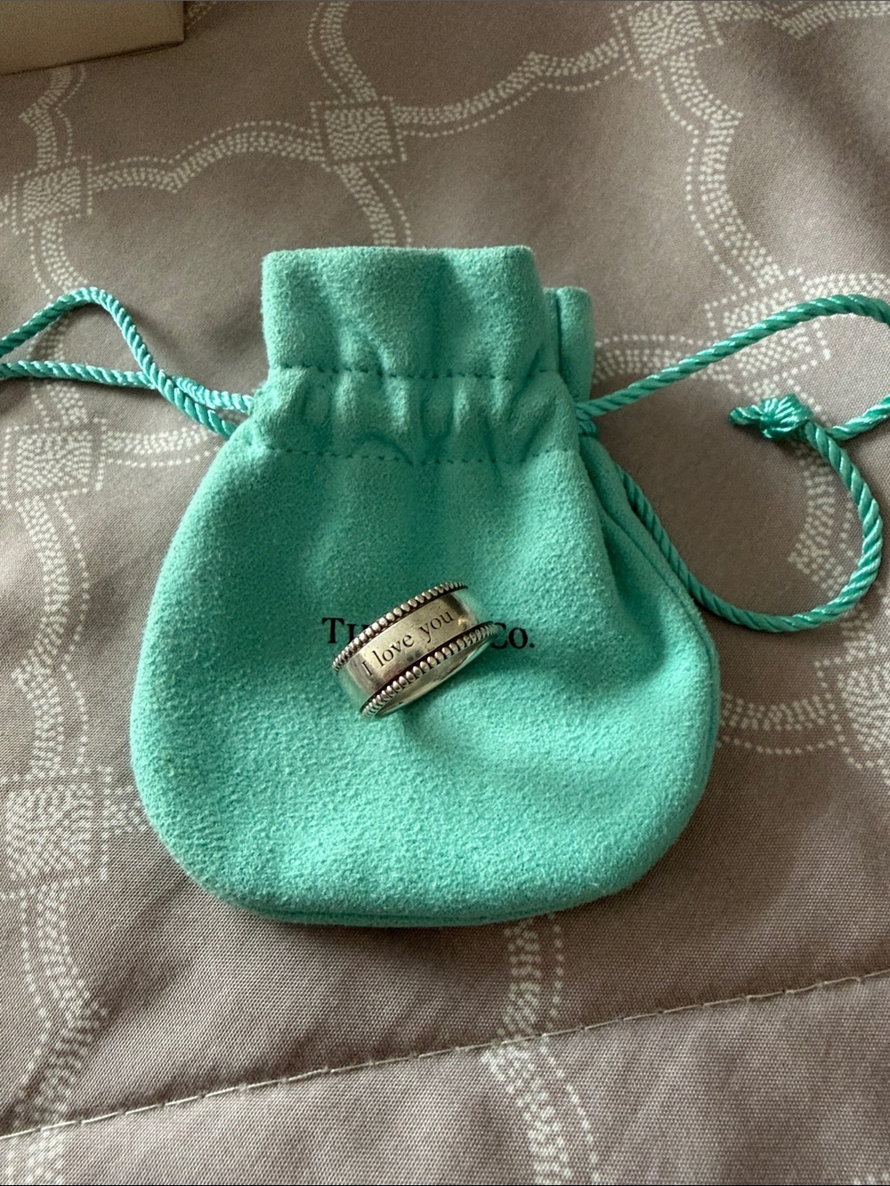 Tiffany & Co. Beaded Sterling Silver 'I love you' ring